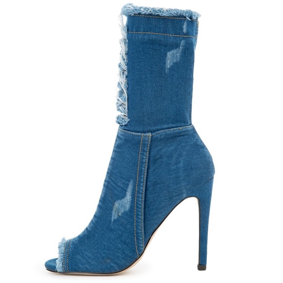 Cape Robbin Shoes - Cape Robbin Open Toe Boot Elnora 97 Blue - New In Box